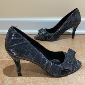 Vaneli Sparkling Metallic Peep Toe Heels